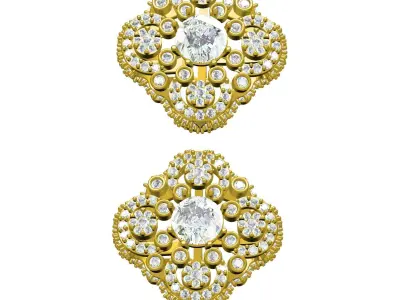 Antique Floral Design Art Deco Diamond Earring 3D print model