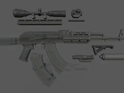 Customizable AKM rifle LowPoly PBR  Low-poly 3D model
