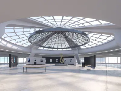 Low poly interior space hall 14 Low-poly 3D model