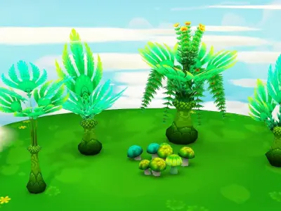 Fantasy Sky Forest Low-poly 3D model