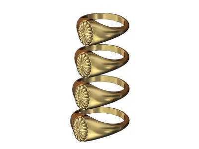 Ribbed artdeco rosette signet ring US sizes 6to9 3D print model