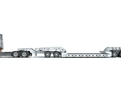 Truck with Lowboy Trailer 3D model