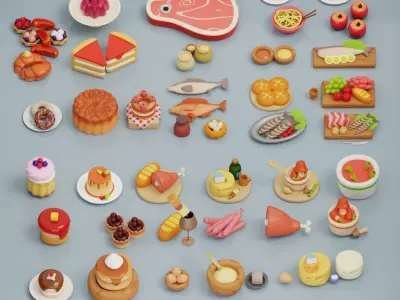 stylized food assets  Low-poly 3D model