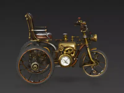 Quirky Steampunk Steam-Tricycle 3D Model Low-poly 3D model