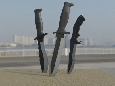 SET OF HUNTING KNIFE Low-poly 3D model