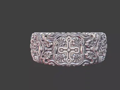 Mens Band Crosses floral ring Ornamental 3D print model
