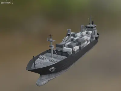 ship with container  Low-poly 3D model