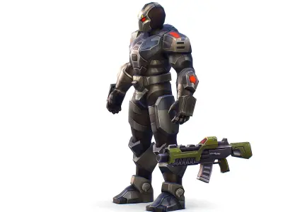 Cartoon Sci-Fi Cyborg Drone Trooper Soldier Low-poly 3D model 3