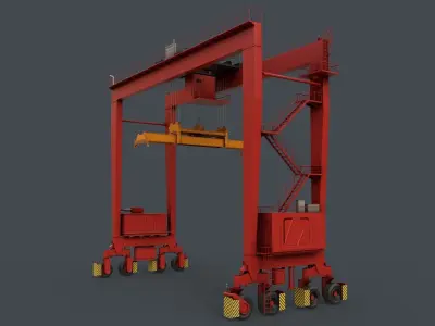PBR Rubber Tyred Gantry Crane RTG V2 - Red Low-poly 3D model