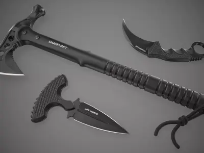 Axe Karambit Dagger Knife Weapon PBR Gameready Low-poly 3D model