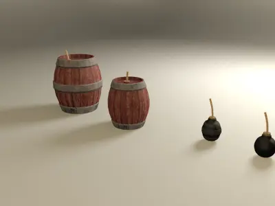 Medieval fantasy pirate bombs and explosive barrels pack Low-poly 3D model