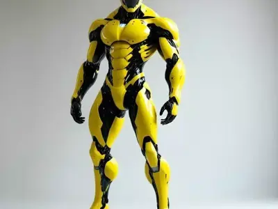 Yellow Muscle Suit 3D Model LowPoly Black Armor Sci-Fi Design Low-poly 3D model