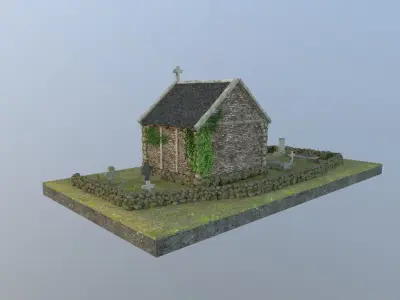 Small Memorial Chapel with cemetary Low-poly 3D model