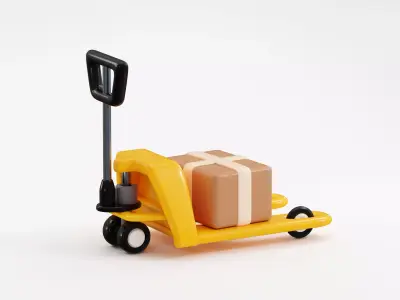 Hydraulic trolley with cardboard box Low-poly 3D model