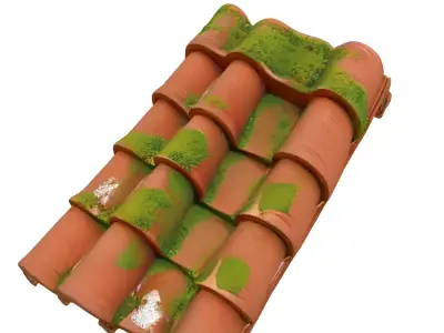 Mossy Terracotta Roof Tiles Low-poly 3D model