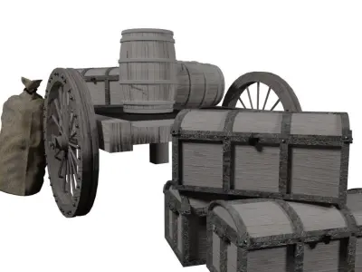 Wooden cart 2 3D model