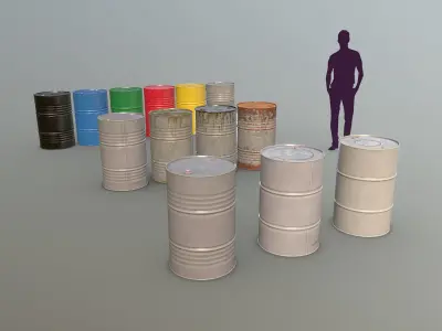 Cargo Iron Barrels 200L Colors Low-poly 3D model
