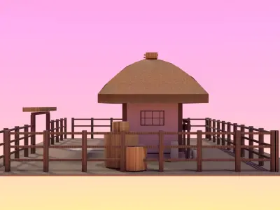 Korean Thatched Farmhouse Chogajip  Low-poly 3D model
