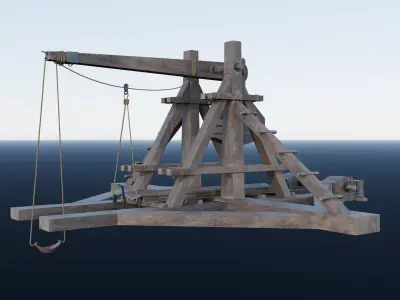 Medieval Trebuchet Realistic Wooden Siege Weapon Low-poly 3D model