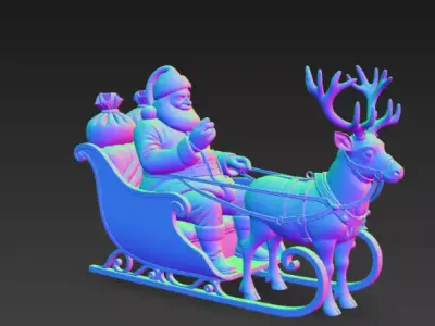 Realistic Santa Sleigh with Reindeer PBR Holiday Character Low-poly 3D model