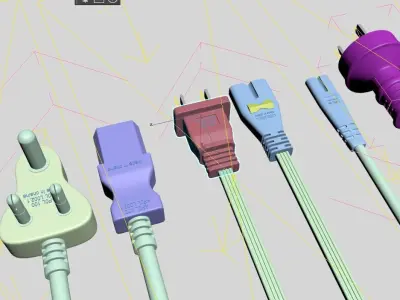 Multi Plugs 3d model  Cable with male and female 3D model  Low-poly 3D model
