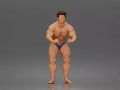 Bodybuilder flexes muscles posing trunks onstage powerhouse 3D print model