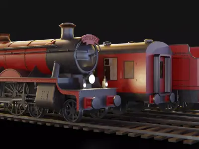 Train hogwarts express locomotive tender compartment coach 3D Model Pack