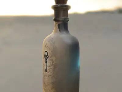 Mystical Key Bottle Fantasy Potion Container Low-poly 3D model