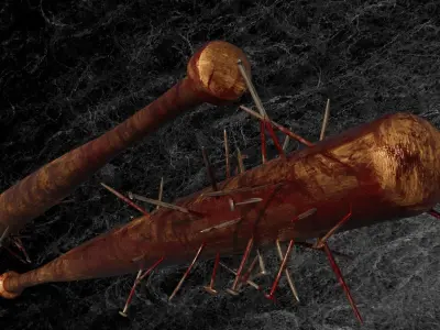 POST APOCALYPTIC MELEE WEAPON NAILED BAT BLOOD STAINED Low-poly 3D model