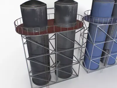 Old and Rusty Water Tanks 2 Low-poly 3D model