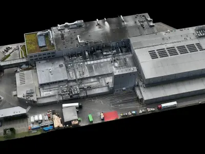 factory buildings halls industrial terrain drone scan Low-poly 3D model