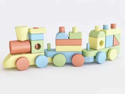 Wooden toy train color 01 3D model