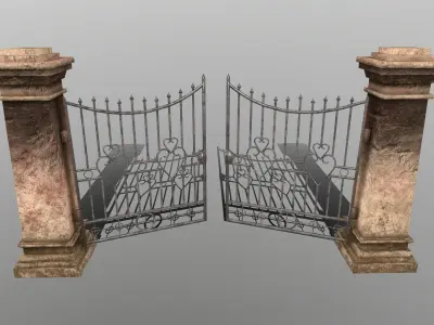 wall set stone with iron railings Low-poly 3D model buy