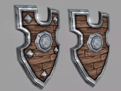 Shield two wooden shields Low-poly 3D model