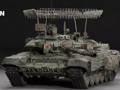 T-90A Main Battle Tank with Modular Stowage and Cope Cage Low-poly 3D model