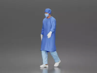 Surgeon walks down corridor wearing surgical gown face mask 3D print model