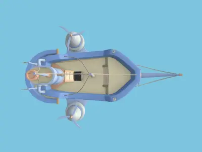 Cartoon Airship 01 - White Blue - Low Poly Ship Low-poly 3D model