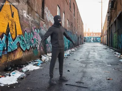  Male Thief Character with Crowbar in Mask 