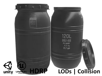 Game-ready Plastic Barrel - clean and dirty - gray Low-poly 3D model