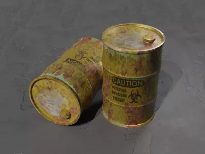 Rusty barrel labeled biohazard highpoly and lowpoly Low-poly 3D model