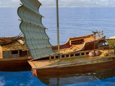 Wooden boat Low-poly 3D model 2
