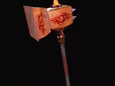 Hammer1 Lowpoly axe with design Low-poly 3D model