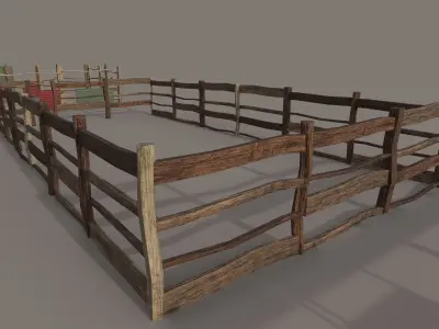different Wooden fence PBR Low-poly 3D model