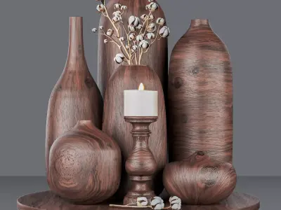 vase wooden vases and candles Free 3D model