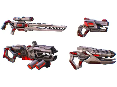 Weapons Set 4 Gun Pistol Assault rifle Sniper rifle machine gun 3D Model Pack 2