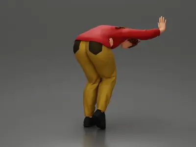 girl holding her stomach placing her hand on the wall 3D print model