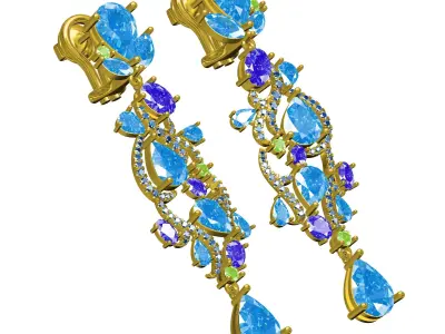 Antique Blue Sapphire Stone Long Earring 3D print model