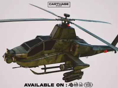 Military Apache Style Military Helicopter  Low-poly 3D model