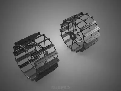 2 DOUBLE TREAD LONG WIDE TRACK CAGE WHEEL TRACTOR TYRE TIRE RIM 3D model