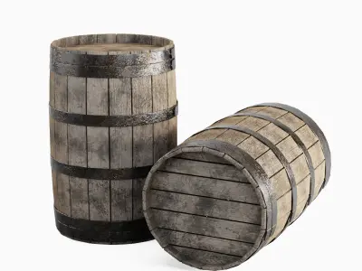 Wooden Barrel Set Low-poly 3D model purchase